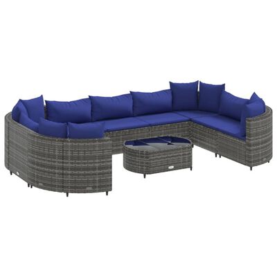 vidaXL 10-delige Loungeset met kussens poly rattan grijs