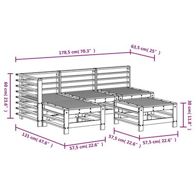 vidaXL 5-delige Loungeset massief grenenhout grijs