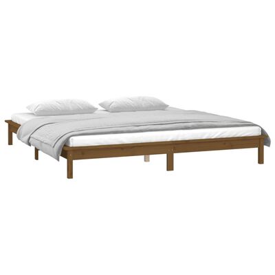 vidaXL Bedframe LED massief hout honingbruin 150x200 cm