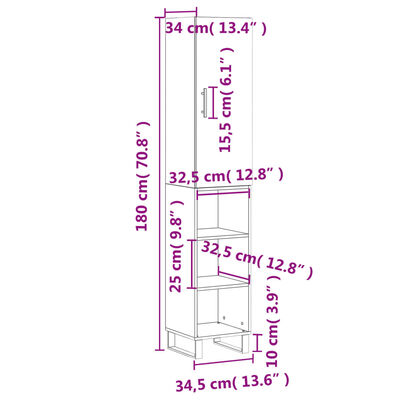 vidaXL Hoge kast 34,5x34x180 cm bewerkt hout wit