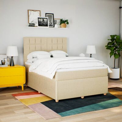 vidaXL Boxspring met matras stof crèmekleurig 140x190 cm