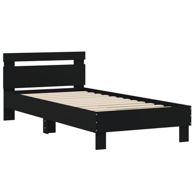 vidaXL Bedframe met hoofdbord en LED-verlichting zwart 90x200 cm