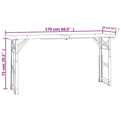 vidaXL Biertafel inklapbaar 170x50x75/105 cm massief vurenhout