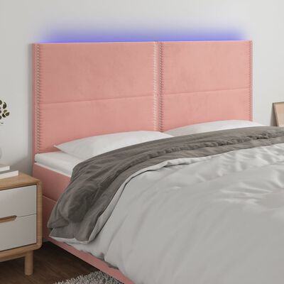 vidaXL Hoofdbord LED 160x5x118/128 cm fluweel roze