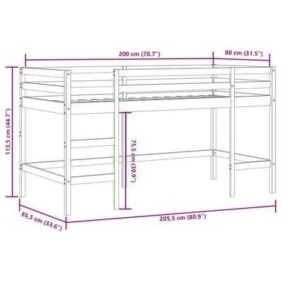 vidaXL Kinderhoogslaper met tunnel 80x200 cm massief grenenhout blauw