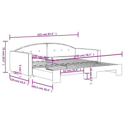 vidaXL Slaapbank met onderschuifbed 100x200 cm fluweel lichtgrijs