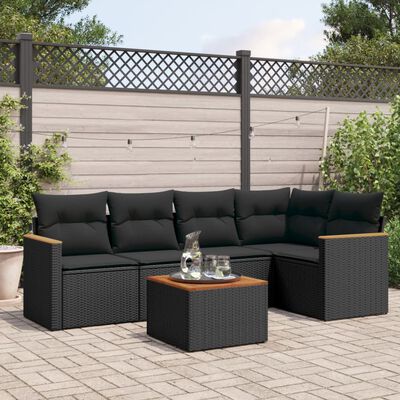 vidaXL 6-delige Loungeset met kussens poly rattan zwart