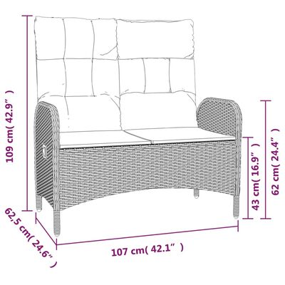 vidaXL 3-delige Tuinset met kussens poly rattan grijs