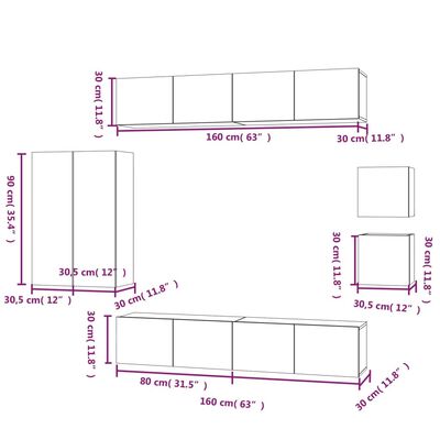 vidaXL 8-delige Tv-meubelset bewerkt hout hoogglans wit