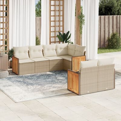 vidaXL 7-delige Loungeset met kussens poly rattan beige