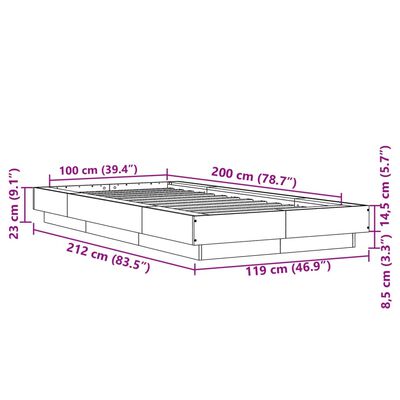 vidaXL Bedframe met LED-verlichting bruin eikenkleur 100x200 cm