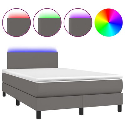 vidaXL Boxspring met matras en LED kunstleer grijs 120x190 cm