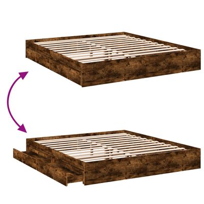 vidaXL Bedframe met lades bewerkt hout gerookt eikenkleurig 200x200 cm