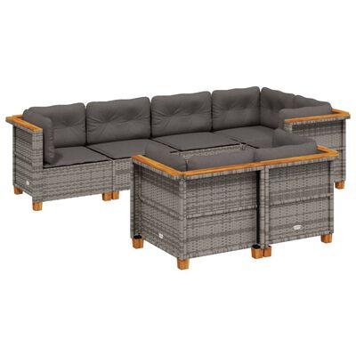 vidaXL 7-delige Loungeset met kussens poly rattan grijs