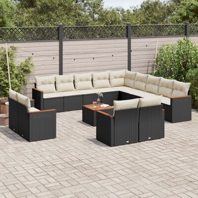 vidaXL 14-delige Loungeset met kussens poly rattan zwart