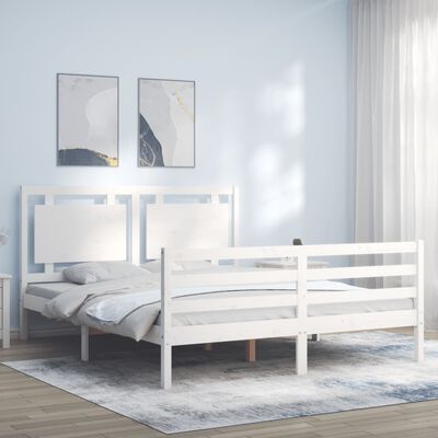 vidaXL Bedframe met hoofdbord massief hout wit