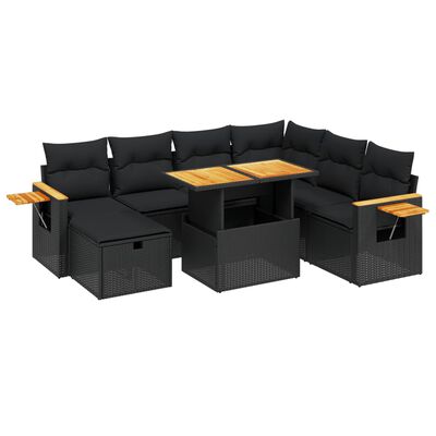 vidaXL 8-delige Loungeset met kussens poly rattan zwart