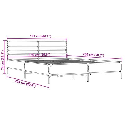 vidaXL Bedframe bewerkt hout metaal sonoma eikenkleurig 150x200 cm