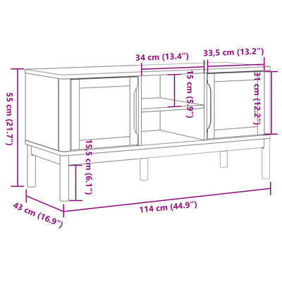 vidaXL Tv-meubel FLORO 114x43x55 cm massief grenenhout wit