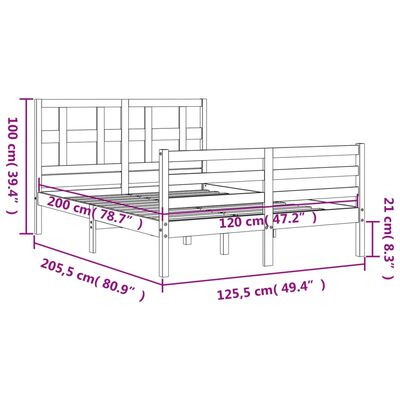 vidaXL Bedframe met hoofdbord massief hout 120x200 cm