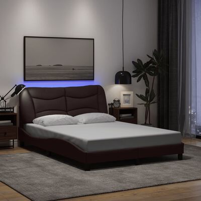 vidaXL Bedframe met LED-verlichting stof donkerbruin 140x200 cm