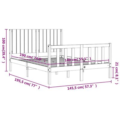 vidaXL Bedframe met hoofdbord massief hout 140x190 cm