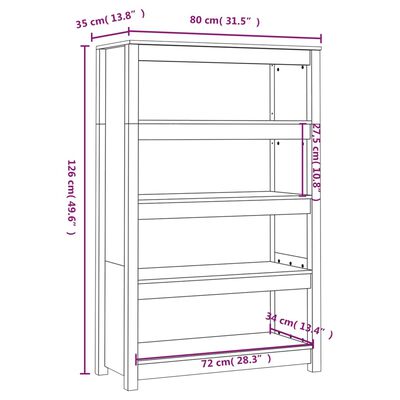 vidaXL Boekenkast 80x35x126 cm massief grenenhout grijs