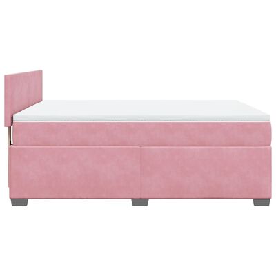 vidaXL Boxspring met matras fluweel roze 140x200 cm