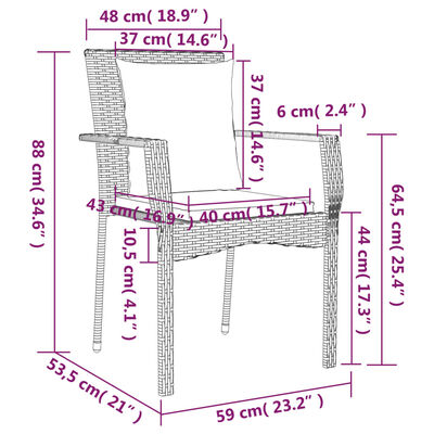 vidaXL 7-delige Tuinset met kussens poly rattan zwart