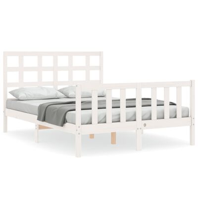 vidaXL Bedframe met hoofdbord massief hout wit 140x190 cm