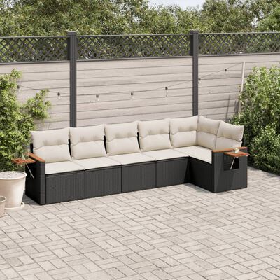 vidaXL 6-delige Loungeset met kussens poly rattan zwart