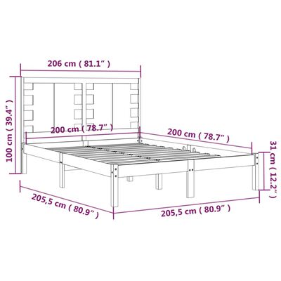 vidaXL Bedframe massief grenenhout zwart 200x200 cm