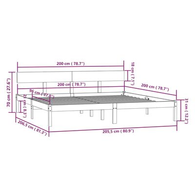 vidaXL Bedframe zonder matras massief hout 200x200 cm