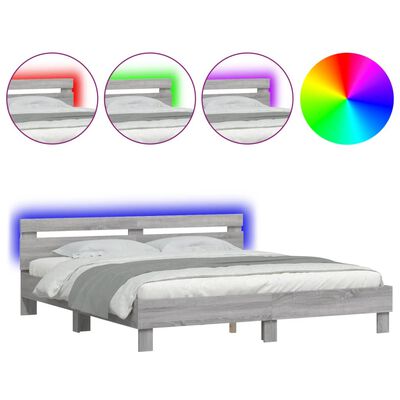 vidaXL Bedframe met hoofdeinde en LED-licht grijs sonoma 180x200 cm