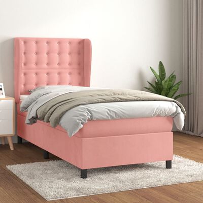 vidaXL Boxspring met matras fluweel roze 100x200 cm