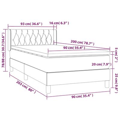 vidaXL Boxspring met matras stof lichtgrijs 90x200 cm