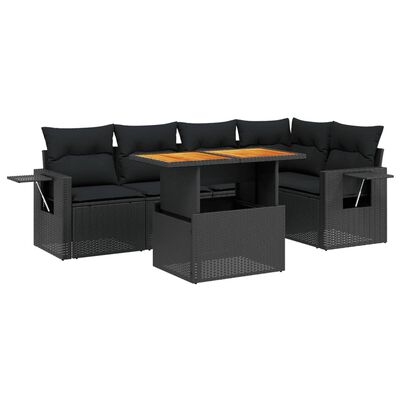 vidaXL 6-delige Loungeset met kussens poly rattan zwart