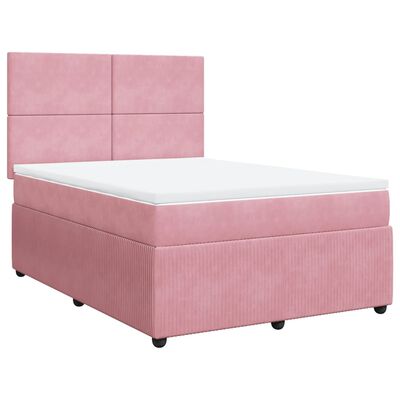 vidaXL Boxspring met matras fluweel roze 160x200 cm