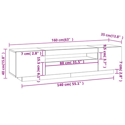 vidaXL Tv-meubel met LED-verlichting 160x35x40 cm betongrijs