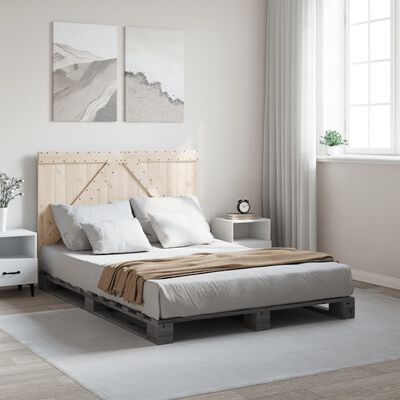 vidaXL Bedframe met hoofdbord massief grenenhout grijs 160x200 cm