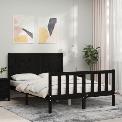 vidaXL Bedframe met hoofdbord massief hout zwart 140x190 cm