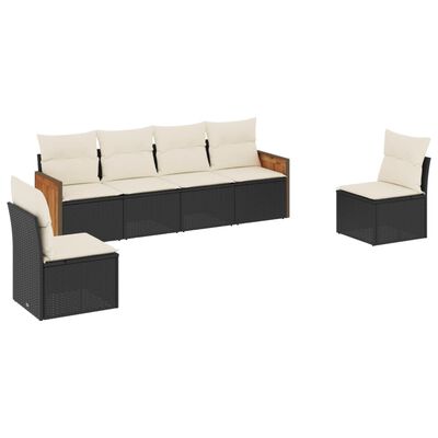 vidaXL 6-delige Loungeset met kussens poly rattan zwart