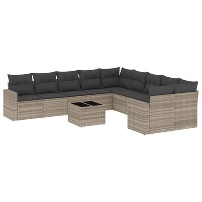 vidaXL 11-delige Loungeset met kussens poly rattan lichtgrijs