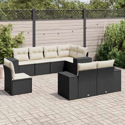 vidaXL 8-delige Loungeset met kussens poly rattan zwart