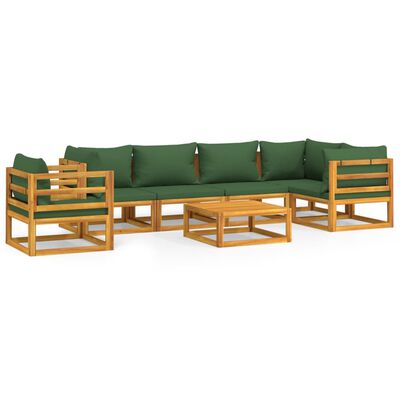 vidaXL 7-delige Loungeset met groene kussens massief hout