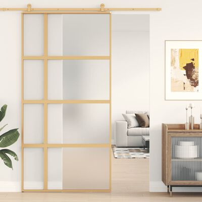 vidaXL Schuifdeur 102,5x205 cm mat ESG-glas en aluminium goudkleurig