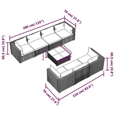 vidaXL 8-delige Loungeset met kussens poly rattan grijs