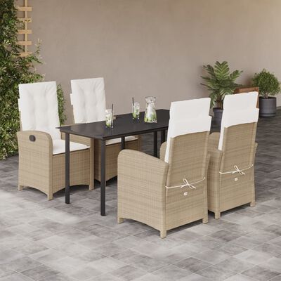 vidaXL 5-delige Tuinset met kussens poly rattan beige