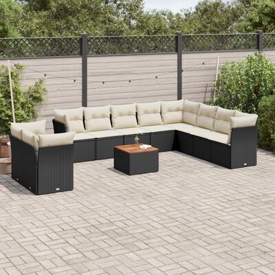 vidaXL 11-delige Loungeset met kussens poly rattan zwart