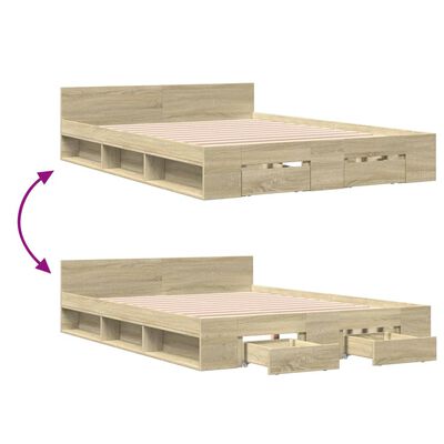 vidaXL Bedframe met lades bewerkt hout sonoma eikenkleurig 160x200 cm